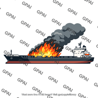 Cargo ship on fire
