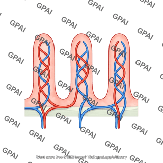 Intestinal villus vasculature reduced capillaries