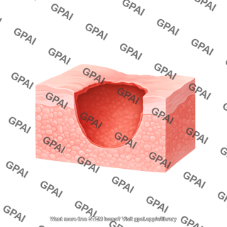 Skin epithelium ulcer without hypodermis