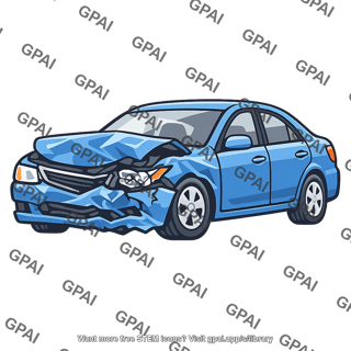 Damaged blue car