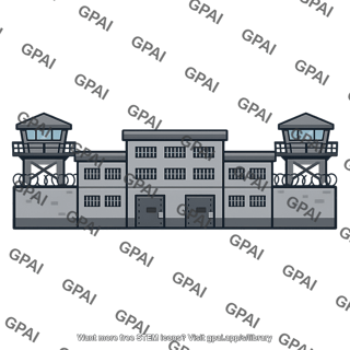 Prison building with watchtower