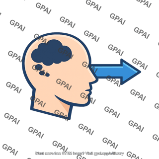 Head with thought cloud and arrow