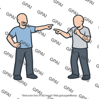 Men pointing at each other
