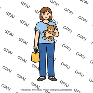 Woman with teddy bear and shopping bag