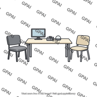 Desk with computer and chairs