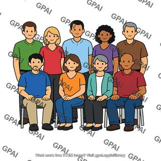 Group of people mixed standing seated